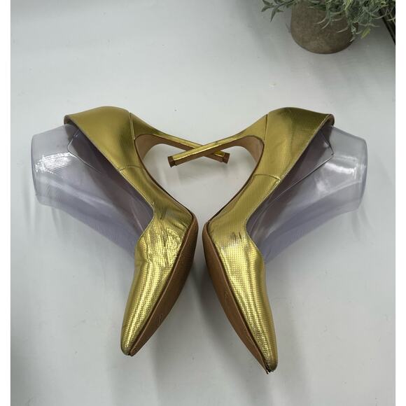 Stuart Weitzman Gold Foil Dagger  Sabbia Glitter Pointed Toe Heels SZ 39.5/9 - Picture 6 of 15